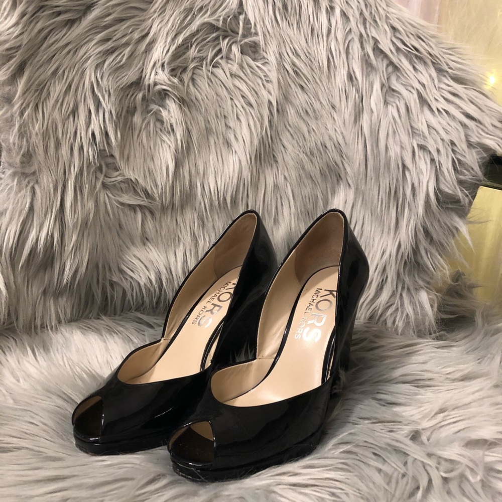 Michael Kors peep toe wedges.
